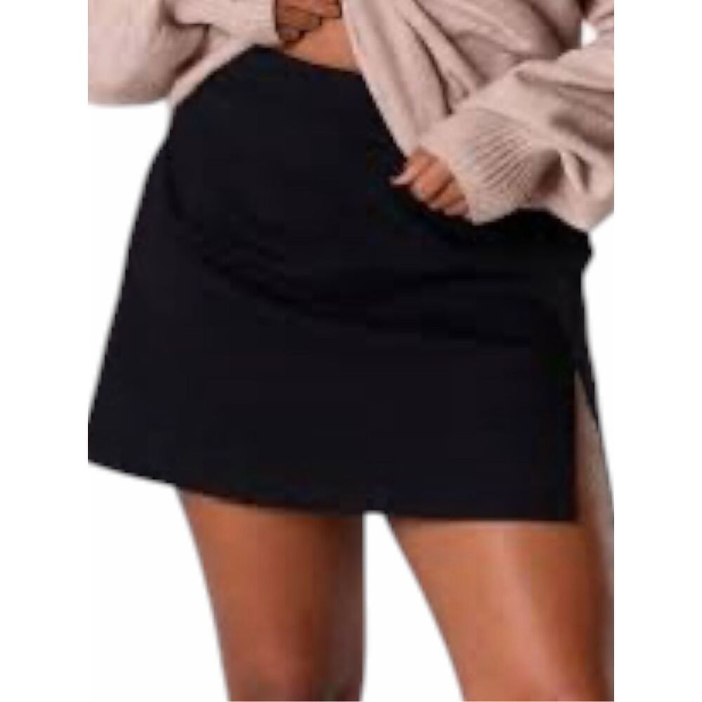 MUSERA NWT Black Tailored Low Rise Mini Skirt Side Split Size Medium